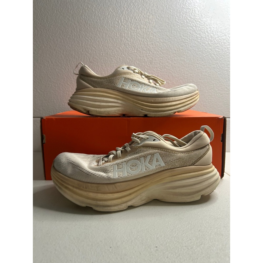 Hoka Bondi 8 Running Shoes Beige Mens Size 9 #2889